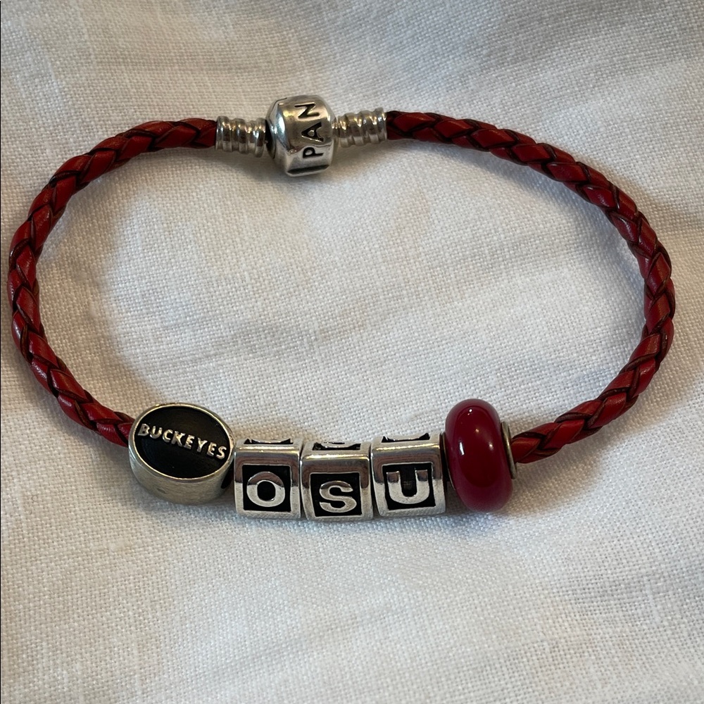 Pandora Red Braided Bracelet with OSU Charms